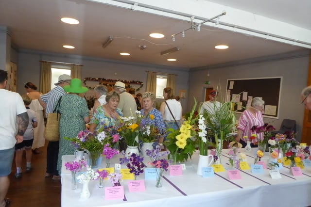 Visitors admiring the exhibits at Sampford Arundel Flower & Produce show